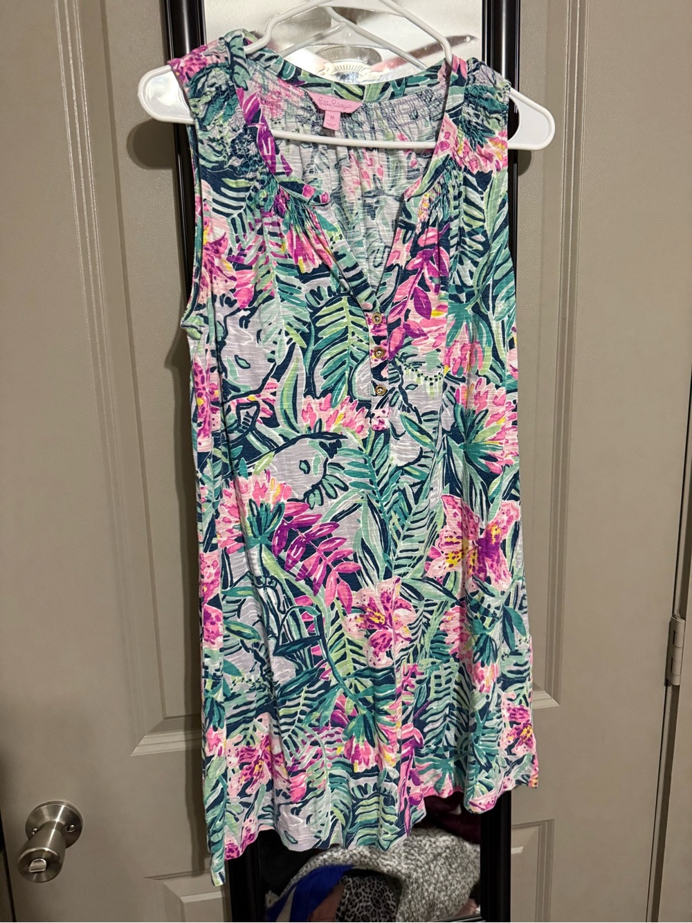 Lilly Pulitzer Sleeveless Tropical Floral Tunic Dress in Teal & Pink